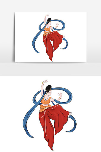 手绘敦煌风舞蹈飞天