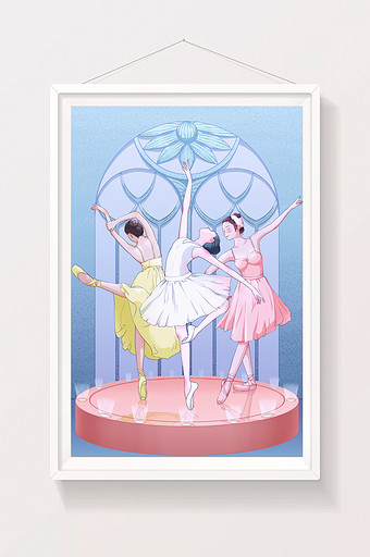 蓝色温柔芭蕾女孩青年节插画图片