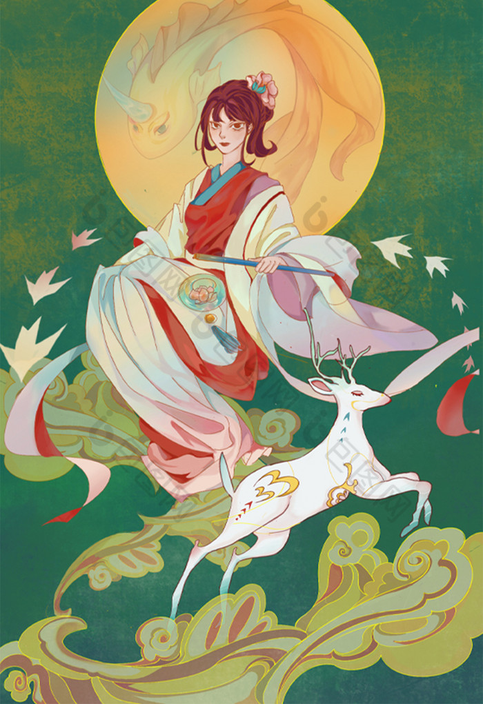 金鱼少女灵鹿插画