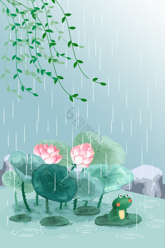 立夏雨天池塘图片