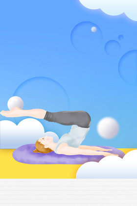 蓝色瑜伽健身卡通背景