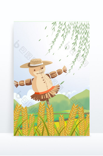 小满小麦稻草人背景图片