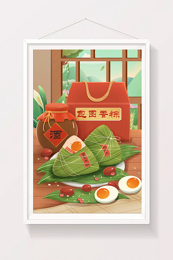 中国品牌日端午节传统美食包图棕子插画图片