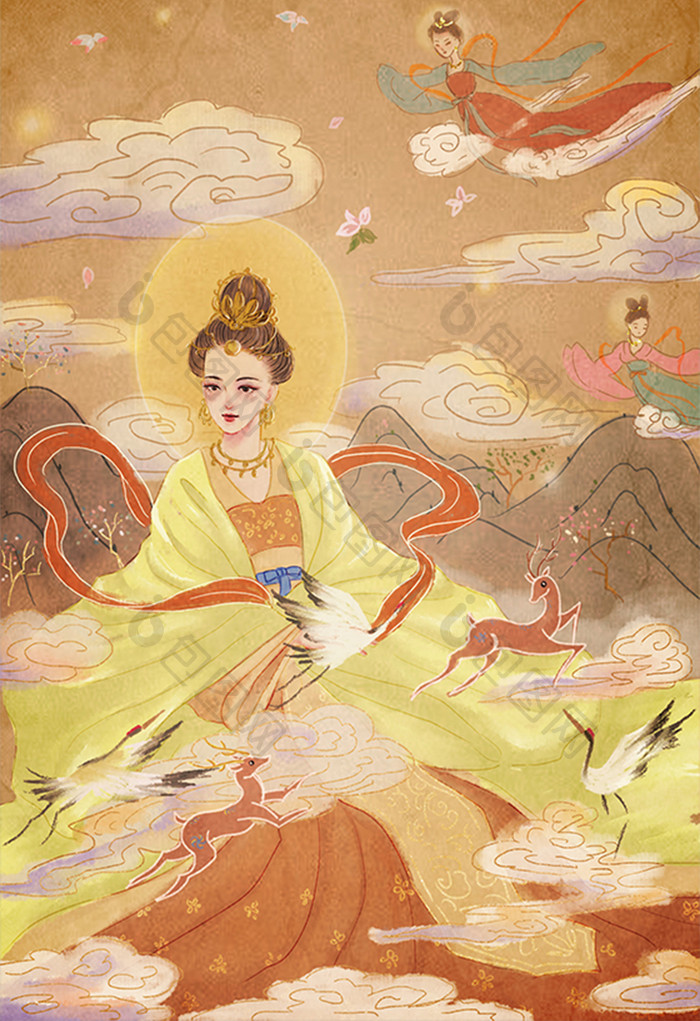 中国风古风敦煌主题女神插画