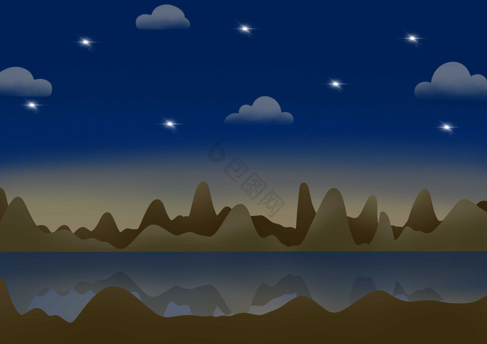夏天夜晚仲夏夜星星山脉湖黑夜星空图片