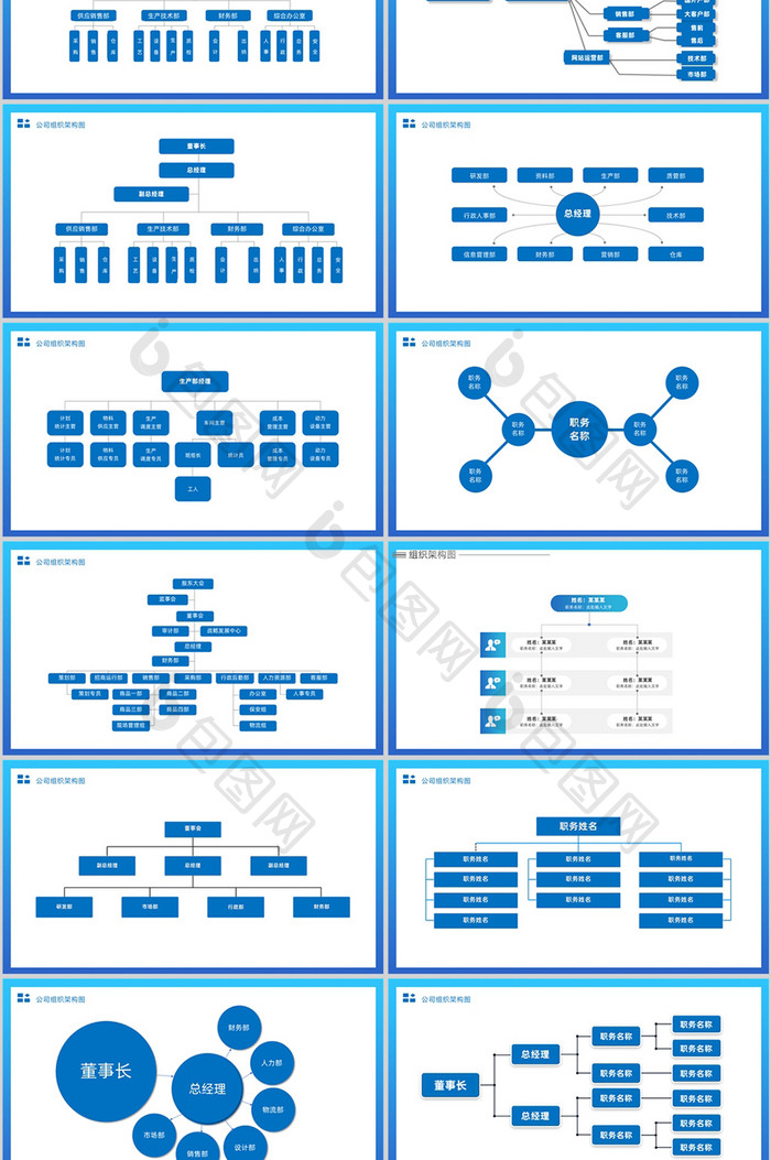 蓝色组织架构商务PPT图表合集