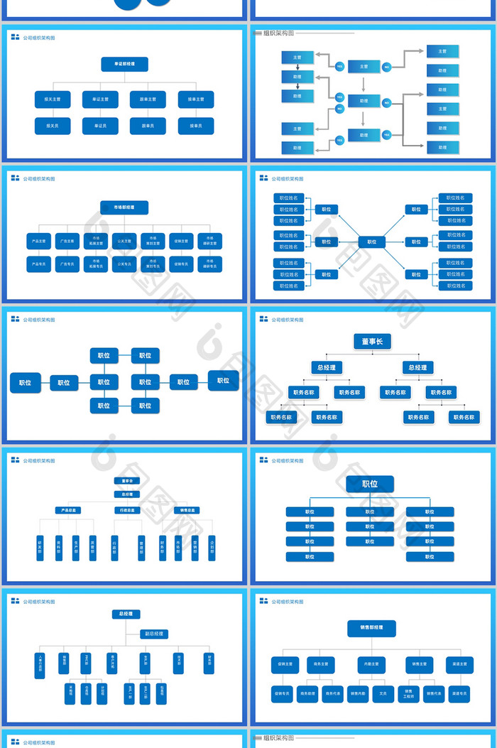 蓝色组织架构商务PPT图表合集
