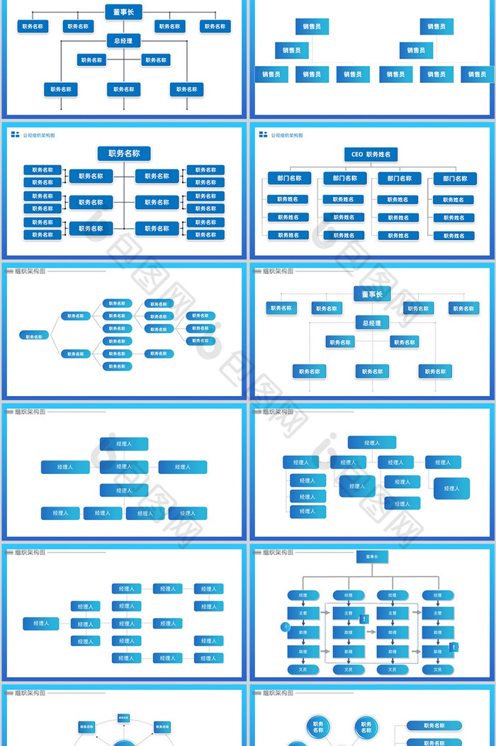 蓝色组织架构商务PPT图表合集