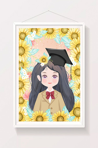 唯美清新毕业花海女孩向日葵插画图片