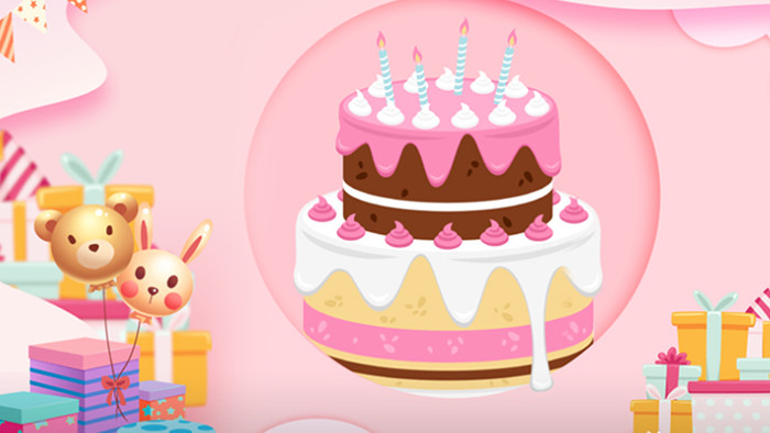 粉色剪纸风马卡龙色系生日蛋糕生日宣传聚会