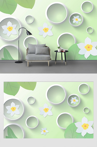 现代简约立体几何3D花卉电视背景墙图片