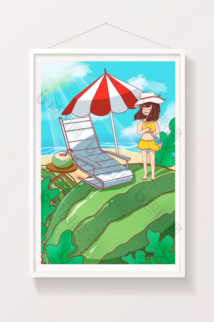 夏至夏天立夏大暑海滩西瓜插画图片图片