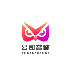 红紫渐变V字母猫头鹰娱乐传媒行业logo