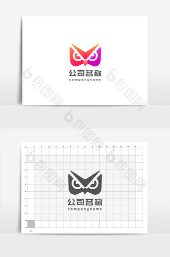 红紫渐变V字母猫头鹰娱乐传媒行业logo图片