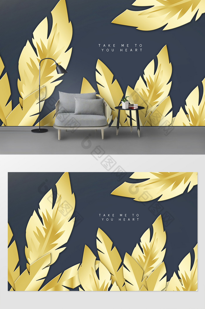 金色高端大气植物叶子背景墙图片图片