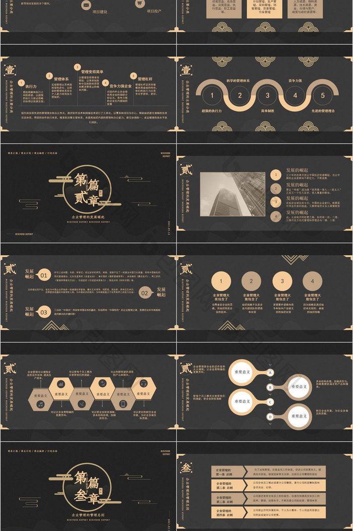 黑色棕色古风企业管理PPT模板