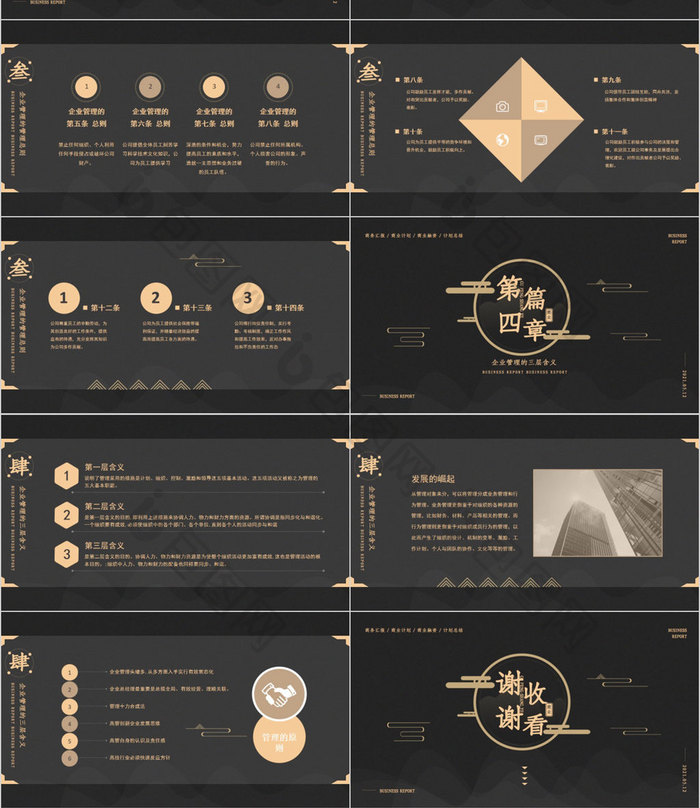黑色棕色古风企业管理PPT模板