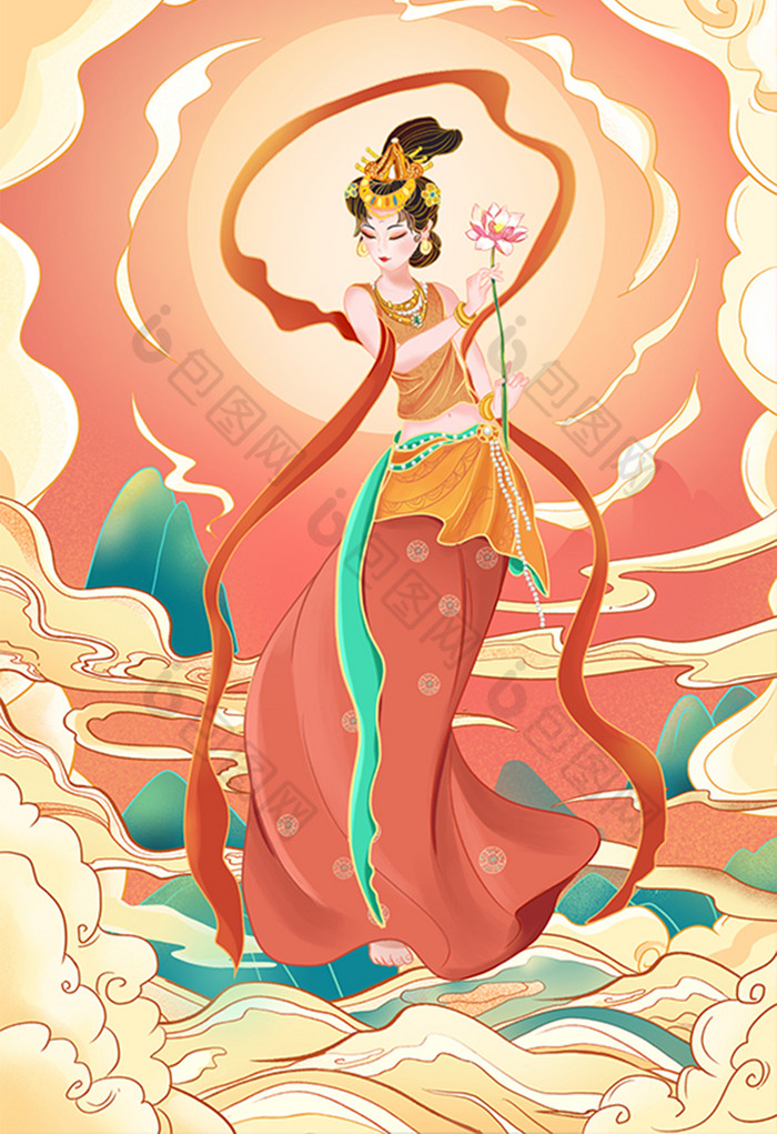 敦煌飞天美女插画