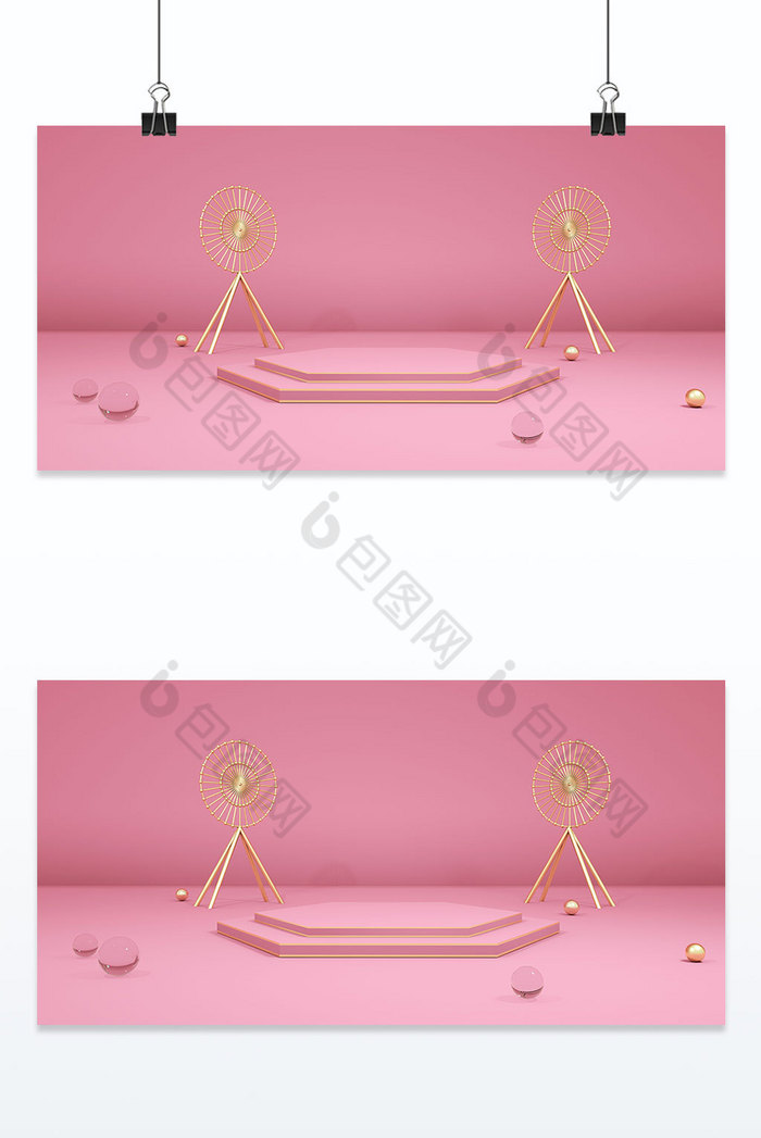 粉色3D电商装饰台背景墙背景图片图片