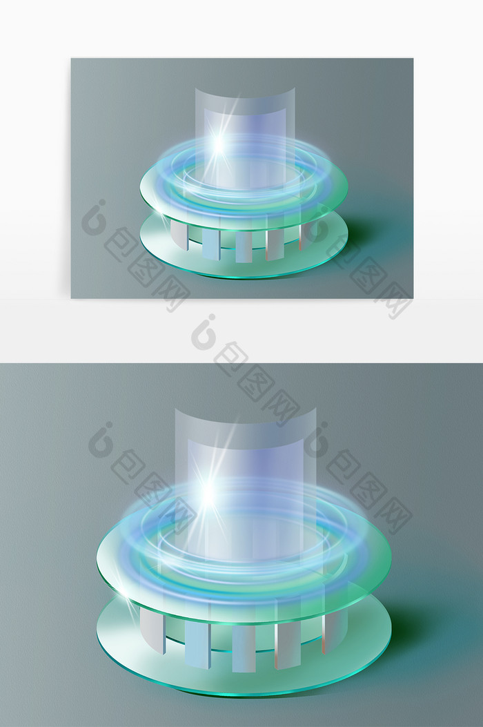 绿色圆环光感圆柱渲染玻璃科技立体风格元素