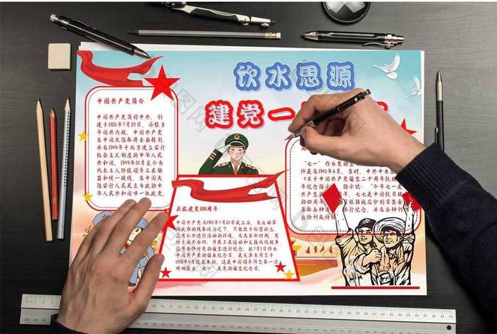 饮水思源建党小报手抄报word模板