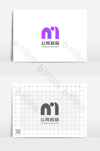 红紫渐变简约M字母互联网行业logo图片