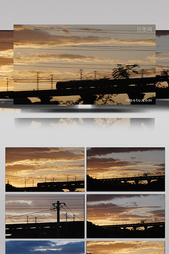 实拍4K夕阳西下火车过铁路大桥视频素材图片