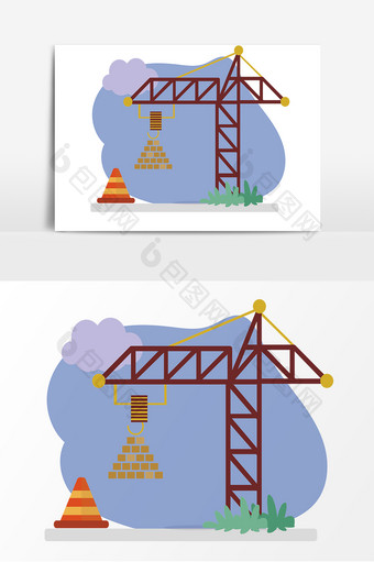 扁平化安全施工小心塔吊元素图片