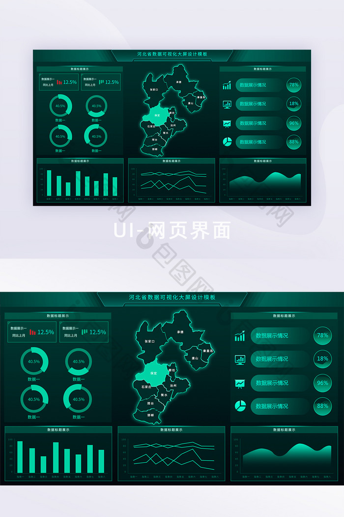 绿色河北省数据可视化大屏后台设计