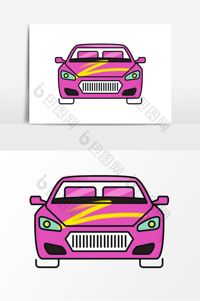 手绘卡通粉紫色汽车正面汽配元素