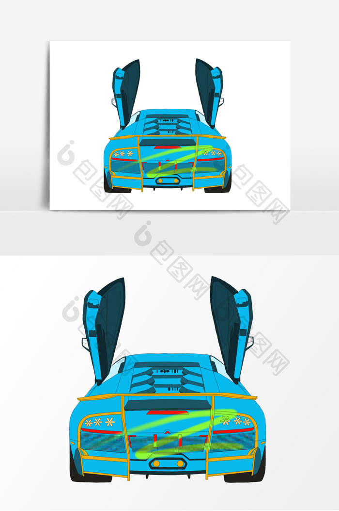 手绘蓝色酷炫跑车汽车汽配