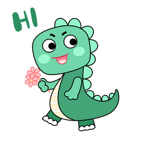 绿色可爱卡通恐龙hi表情包gif图