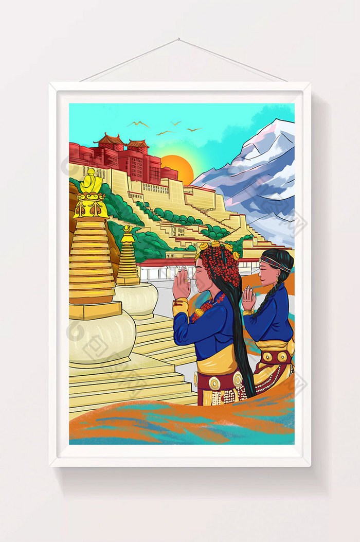 中国风拉萨风景布达拉宫人文文化插画海报