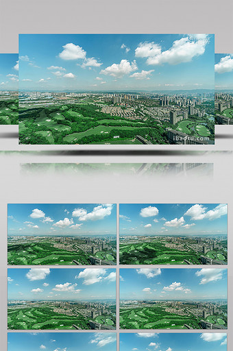 城市清新高尔夫绿地别墅夏季蓝天白云延时图片