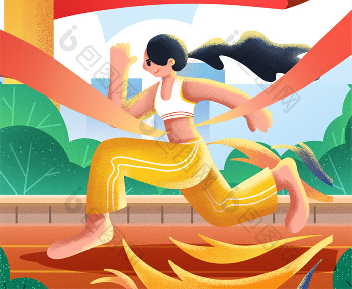 橙色阳光活力运动奔跑插画东京运动会海报