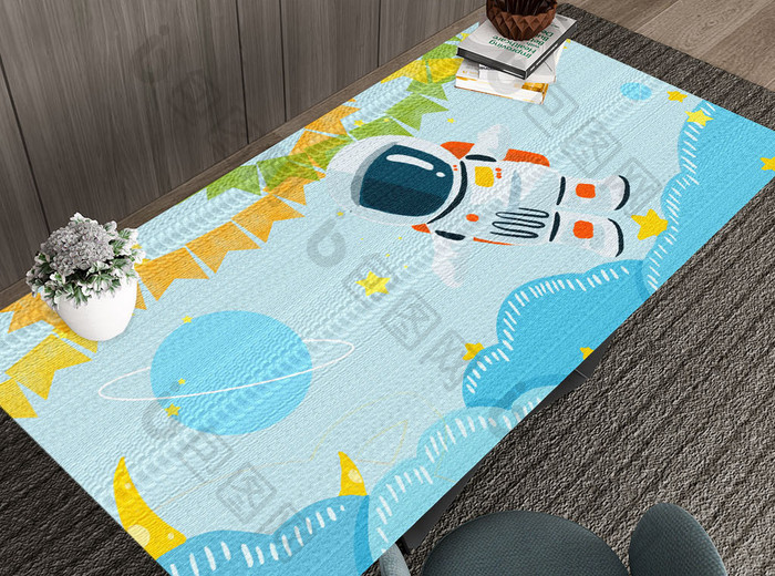 浅蓝色太空人卡通地毯