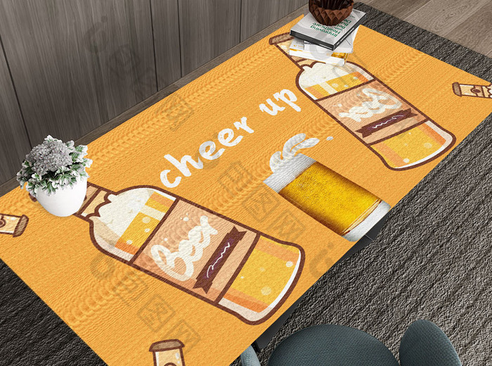 黄色卡通日系啤酒桌垫