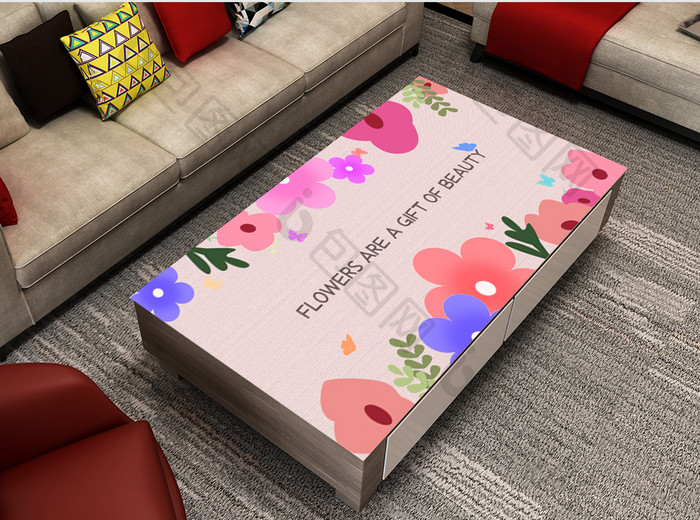 粉色卡通花朵桌垫