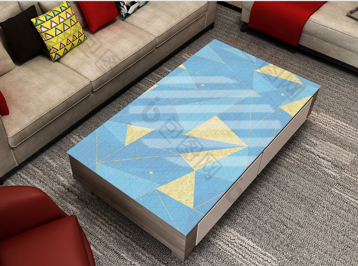 浅蓝色卡通黄色三角形桌垫