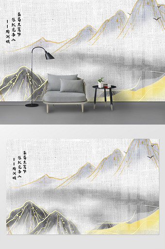 山水鎏金大气风格背景墙图片