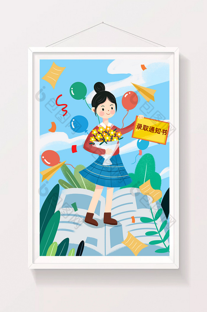 中高考学霸金榜题名小女孩捧花庆祝插画图片图片