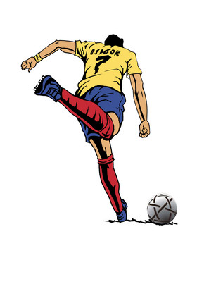 黄足球运动健将踢球射门插画图片