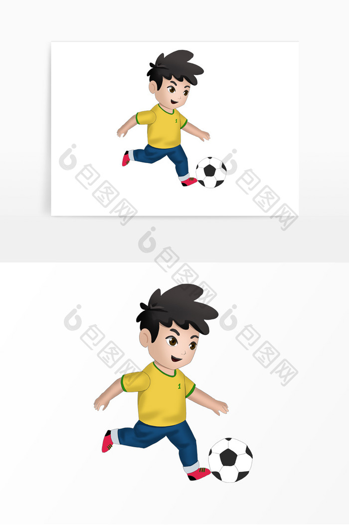 黄蓝色卡通活泼儿童踢足球元素