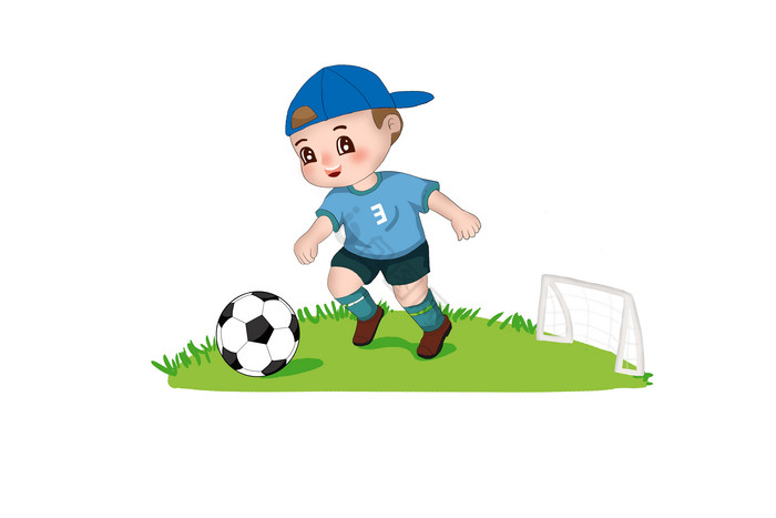 蓝儿童踢足球