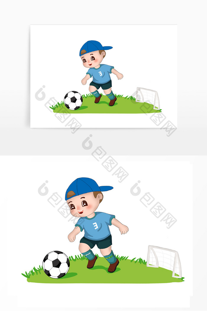 蓝绿色清新卡通儿童踢足球元素
