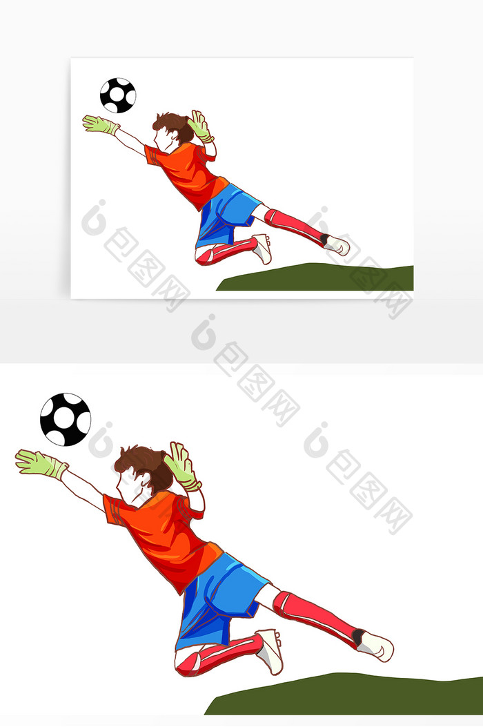 红蓝色卡通活力踢足球守门员元素