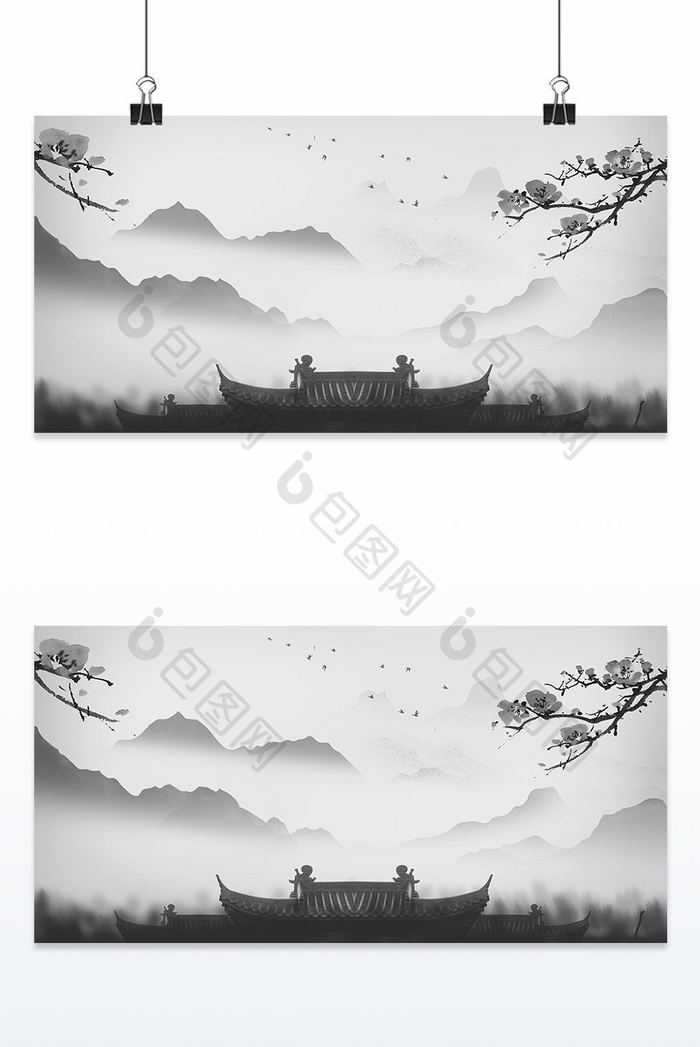 建筑中国风水墨背景