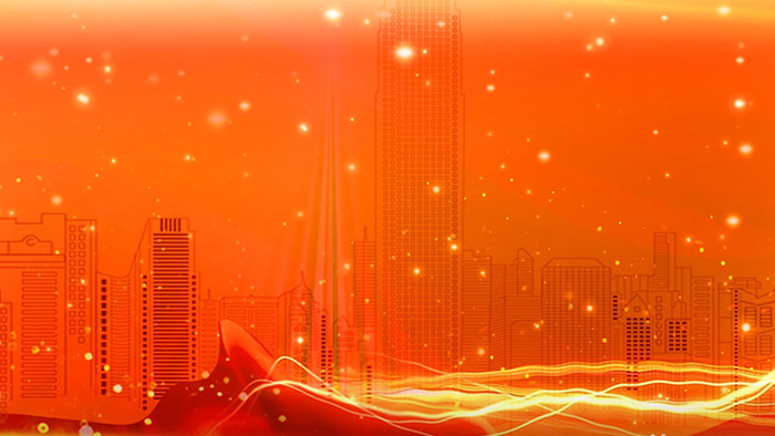 粒子绚丽流光大气橙色城市背景视频