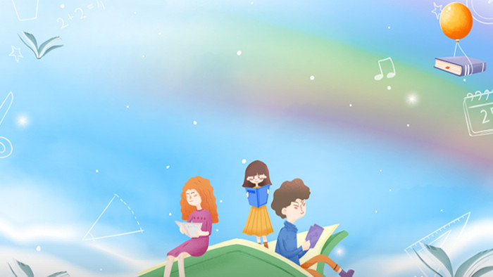 卡通清新唯美彩虹蓝色天空读书背景视频