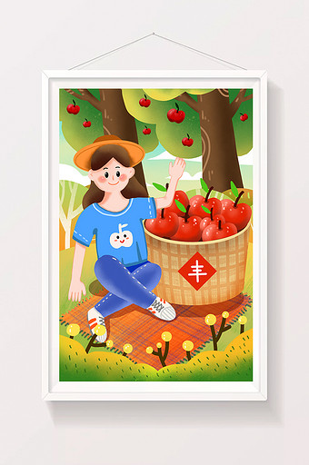 清新自然立秋苹果大丰收节日节气插画图片